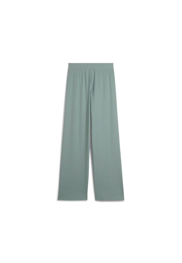 Puma Spodnie Ess Elevated High-Waist Straight 68502530. Stan: podwyższony. Kolor: zielony. Materiał: dresówka. Długość: długie