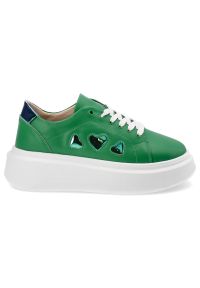 Zielone Sneakersy Artiker Stylowe Obuwie Damskie Z Serduszkami. Kolor: zielony. Materiał: materiał #6