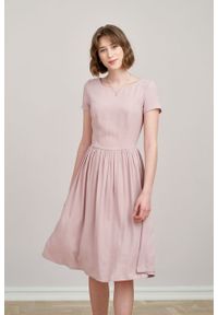 Marie Zélie - Sukienka Melania pudrowa różowa. Kolor: różowy. Materiał: lyocell, wiskoza, materiał, włókno, skóra. Długość rękawa: krótki rękaw #8