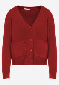 Born2be - Bordowy Rozpinany Kardigan z Dodatkiem Kaszmiru Vetirira. Okazja: na co dzień. Kolor: czerwony. Materiał: kaszmir. Styl: casual, klasyczny #3