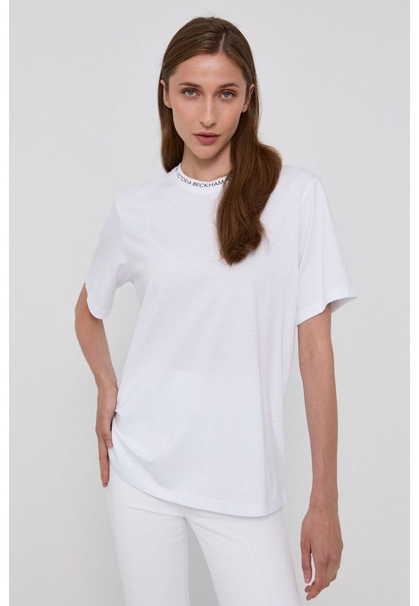 Victoria Victoria Beckham T-shirt bawełniany kolor biały. Okazja: na co dzień. Kolor: biały. Materiał: bawełna. Wzór: nadruk. Styl: casual