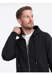 Ombre Clothing - Bluza męska rozpinana z kapturem - czarna V1 - Rozmiar: L. Typ kołnierza: kaptur. Kolor: czarny. Materiał: poliester, bawełna, dresówka. Wzór: geometria #1