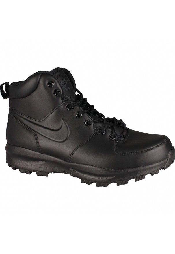 Nike Manoa Leather, Czarny. Wysokość cholewki: za kostkę. Zapięcie: sznurówki. Kolor: czarny. Materiał: materiał, skóra. Szerokość cholewki: normalna. Sport: turystyka piesza