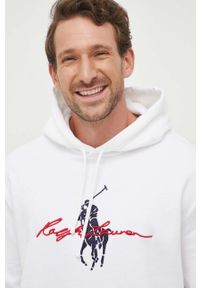 Polo Ralph Lauren bluza męska kolor biały z kapturem z aplikacją. Typ kołnierza: kaptur, polo. Kolor: biały. Długość rękawa: długi rękaw. Długość: długie. Wzór: aplikacja #5