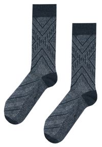 His Story - Ciepłe Wełniane Skarpetki Zimowe - Drobny Wzór, Niebieskie. Kolor: niebieski. Materiał: wełna, elastan, poliamid. Wzór: geometria #3