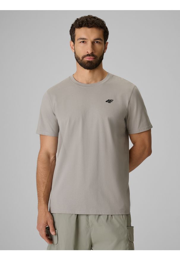 4f - 4F T-shirt regular gładki męski - szary XXL. Okazja: na co dzień, do pracy, na spacer. Kolor: szary. Materiał: bawełna, materiał. Wzór: gładki. Styl: casual