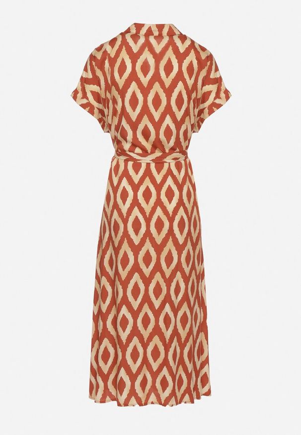 Born2be - Pomarańczowa Wiskozowa Sukienka Koszulowa z Geometrycznym Wzorem Rallapea. Okazja: na co dzień. Typ kołnierza: kołnierzyk klasyczny. Kolor: pomarańczowy. Materiał: wiskoza. Długość rękawa: krótki rękaw. Wzór: geometria. Typ sukienki: koszulowe. Styl: casual, elegancki, klasyczny