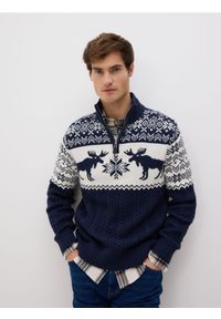 Reserved - Sweter z golfem - granatowy. Typ kołnierza: golf. Kolor: niebieski. Materiał: bawełna, dzianina #1