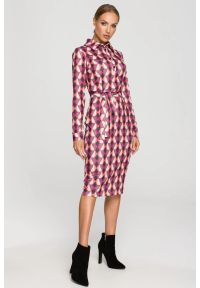 MOE - Ołówkowa sukienka z nadrukiem koszulowa góra i kołnierzyk. Okazja: na randkę, do pracy. Wzór: nadruk. Typ sukienki: ołówkowe, koszulowe. Styl: wizytowy #1