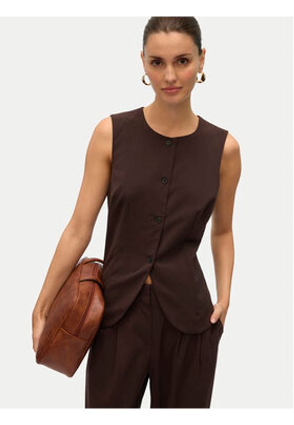 Vero Moda Kamizelka Sigga 10336320 Brązowy Regular Fit. Kolor: brązowy. Materiał: wiskoza