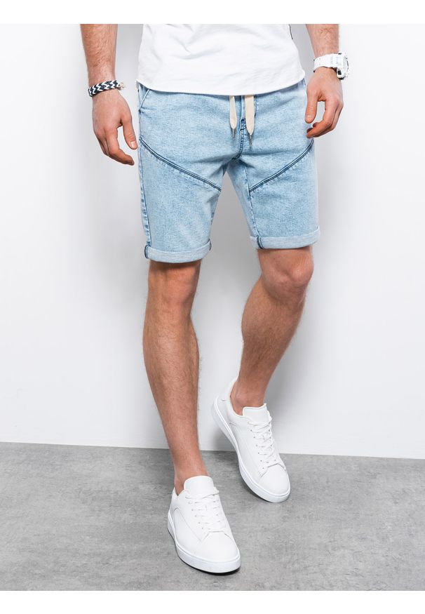 Ombre Clothing - Krótkie spodenki męskie jeansowe - jasny jeans V1 W361 - XL. Materiał: jeans. Długość: krótkie