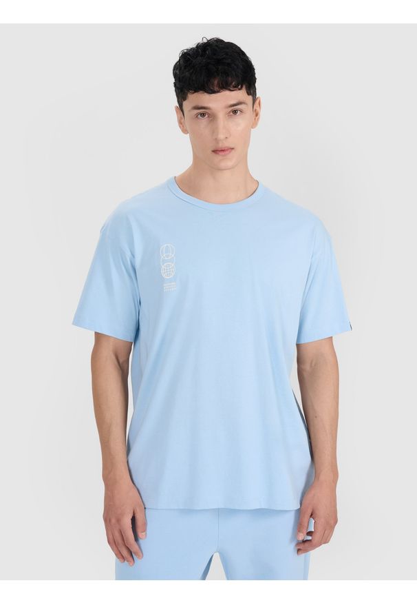 4f - 4F T-shirt oversize z nadrukiem męski - niebieski M. Okazja: na co dzień. Kolor: niebieski. Materiał: dzianina, materiał, bawełna, jersey. Wzór: nadruk. Styl: klasyczny, elegancki, sportowy, casual