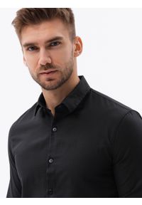 Ombre Clothing - Bawełniana koszula męska z tkaniny w stylu Oxford SLIM FIT - czarna V2 K642 - L. Kolor: czarny. Materiał: tkanina, bawełna
