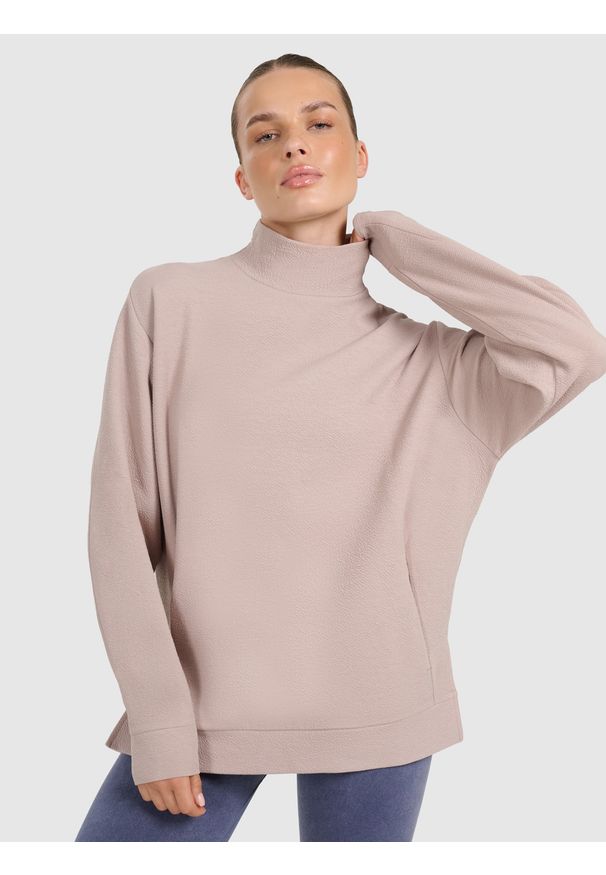 4f - 4F Bluza dresowa do jogi i pilatesu damska - beżowa M. Okazja: na co dzień. Kolor: beżowy. Materiał: dresówka. Wzór: gładki. Styl: klasyczny, casual. Sport: joga i pilates