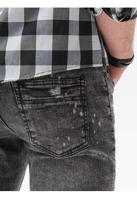 Ombre Clothing - Spodnie męskie jeansowe z dziurami SLIM FIT - szare V2 P1065 - XXL. Kolor: szary. Materiał: jeans #3