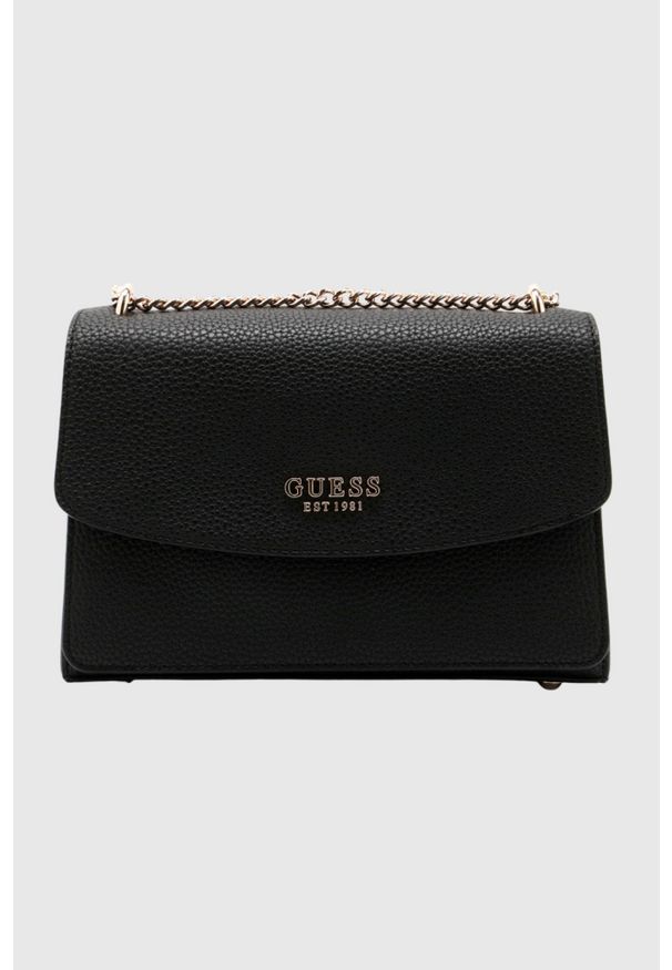 Guess - GUESS Czarna kopertówka damska Calista. Kolor: czarny. Materiał: skórzane