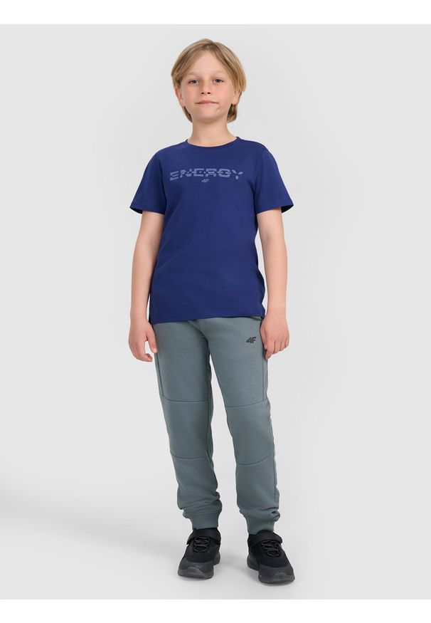 4f - 4F T-shirt regular z nadrukiem chłopięcy - granatowy 140 (9-10 lat). Okazja: na co dzień. Kolor: niebieski. Materiał: jersey, materiał, bawełna. Długość rękawa: krótki rękaw. Długość: krótkie. Wzór: nadruk. Sezon: lato. Styl: klasyczny, sportowy, casual