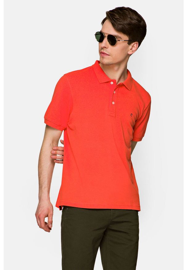 Lancerto - Koszulka Ciemno-Łososiowa Polo Patrick. Typ kołnierza: polo. Kolor: różowy. Materiał: włókno, bawełna, materiał, tkanina. Wzór: gładki, ze splotem. Sezon: lato. Styl: klasyczny