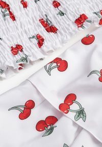 Renee - Biały Komplet Top z Kokardkami i Spódnica w Print z Wisienkami Talitora. Kolor: biały. Wzór: nadruk #3