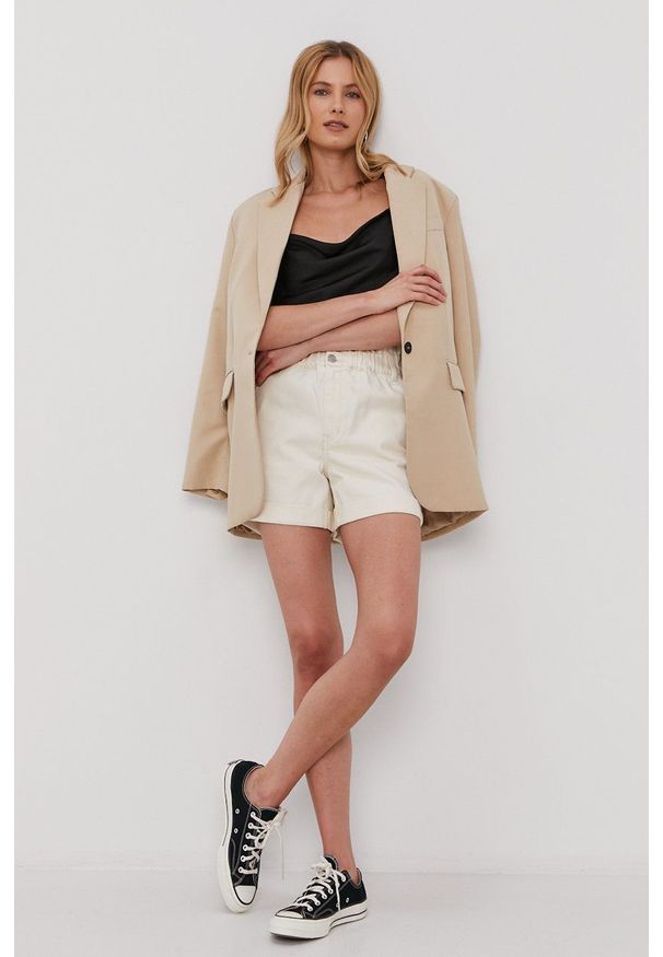 Vila - Szorty jeansowe. Okazja: na co dzień. Kolor: beżowy. Materiał: jeans. Wzór: gładki. Styl: casual