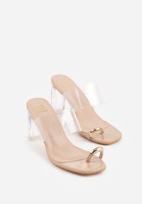 Renee - Beżowe Klapki z Ozdobą na Duży Palec z Transparentnymi Elementami Wylinney. Kolor: beżowy. Materiał: jeans. Wzór: aplikacja. Sezon: lato. Styl: elegancki #6