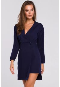 Sukienki.shop - Sukienka elegancka kopertowa asymetryczna mini granatowa. Kolor: niebieski. Typ sukienki: kopertowe, asymetryczne. Styl: elegancki. Długość: mini #2