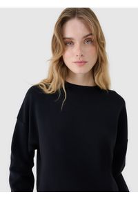 4f - 4F Bluza dresowa nierozpinana z modalem damska - czarna L. Okazja: na co dzień. Typ kołnierza: bez kaptura. Kolor: czarny. Materiał: dresówka. Wzór: gładki, ze splotem. Styl: klasyczny, sportowy, casual. Sport: fitness