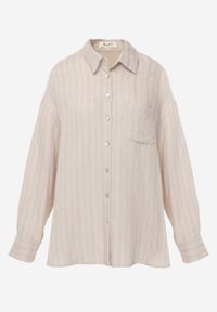 Born2be - Beżowa Wiskozowa Koszula z Dodatkiem Lnu z Tkaniny Strukturalnej Noma. Okazja: na co dzień. Kolor: beżowy. Materiał: tkanina, wiskoza, len. Styl: casual #7