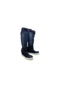 Lanqier - LANQIER 41C210 jeans, kozaki damskie. Kolor: niebieski. Materiał: jeans. Szerokość cholewki: normalna. Obcas: na koturnie