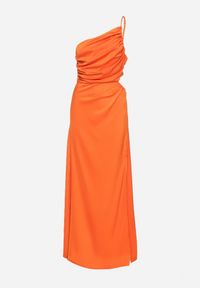 Born2be - Pomarańczowa Satynowa Sukienka Asymetryczna Koktajlowa z Wycięciami w Talii i Drapowaniem Ciafisa. Kolor: pomarańczowy. Materiał: satyna. Typ sukienki: asymetryczne. Styl: wizytowy #2