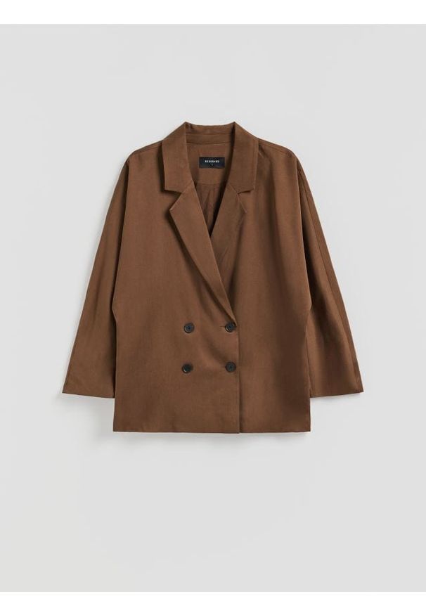 Reserved - Dwurzędowa marynarka z lyocellu - brązowy. Kolor: brązowy