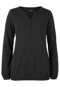Shirt bawełniany z dekoltem henley bonprix czarny. Typ kołnierza: typu henley. Kolor: czarny. Materiał: bawełna. Długość rękawa: długi rękaw. Długość: długie #1