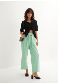 bonprix - Spodnie culotte z przewiewnej mieszanki lnu. Kolor: zielony. Materiał: len #2