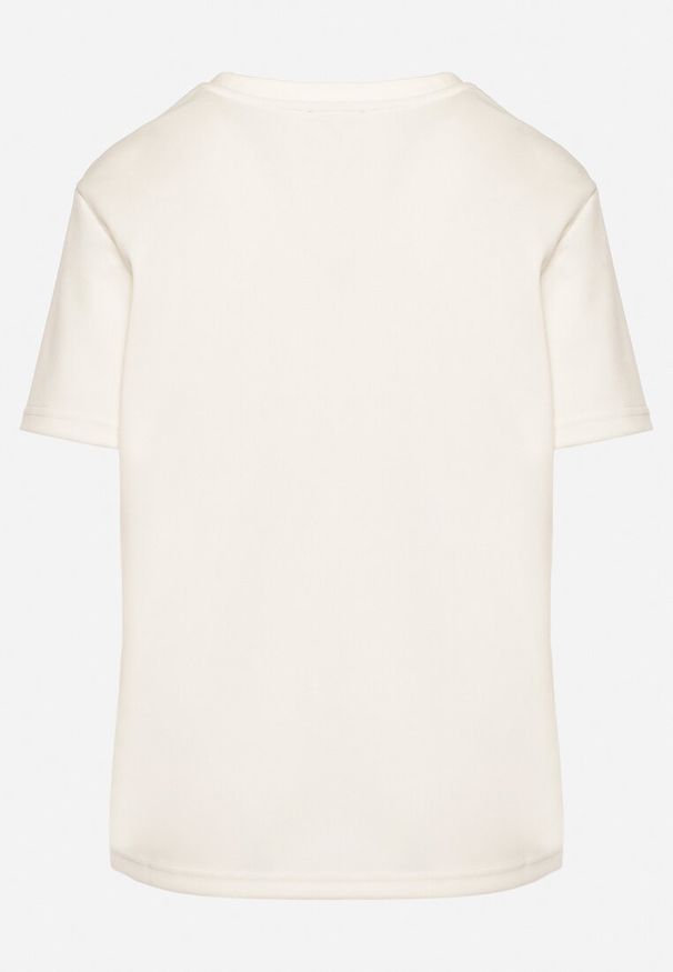 Born2be - Jasnobeżowy T-shirt z Ozdobnym Nadrukiem Palithiela. Okazja: na co dzień. Kolor: beżowy. Materiał: jeans. Wzór: nadruk. Styl: klasyczny, casual