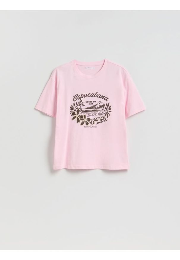 Reserved - T-shirt z nadrukiem - pastelowy róż. Kolor: różowy. Materiał: bawełna. Wzór: nadruk