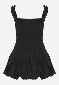 Born2be - Czarna Bawełniana Sukienka Bombka na Ramiączkach z Elastyczną Górą Linarisena. Okazja: na co dzień, na imprezę. Typ kołnierza: kokarda. Kolor: czarny. Materiał: bawełna. Długość rękawa: na ramiączkach. Typ sukienki: bombki. Styl: casual, elegancki #2