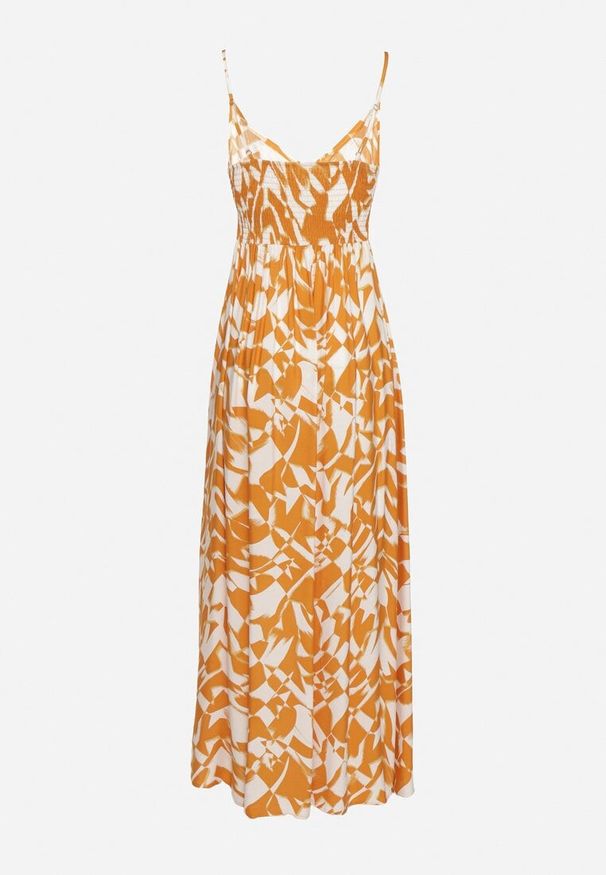 Born2be - Żółta Taliowana Sukienka z Wiskozy na Ramiączkach Xenelsea. Typ kołnierza: dekolt w kształcie V. Kolor: żółty. Materiał: wiskoza. Długość rękawa: na ramiączkach. Typ sukienki: dopasowane. Styl: klasyczny, elegancki