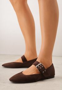 Born2be - Ciemnobrązowe Balerinki Vices ze Skórzaną Wkładką i Szerokim Paskiem ze Sprzączką Rilucea. Okazja: na co dzień. Zapięcie: pasek. Kolor: brązowy. Materiał: skóra. Obcas: na płaskiej podeszwie. Styl: casual, rockowy #7