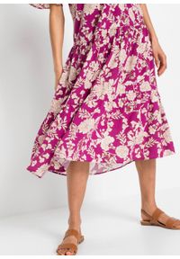 Sukienka z rękawami motylkowymi bonprix fuksja w kwiaty. Kolor: różowy. Wzór: kwiaty #2