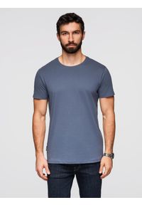 Ombre Clothing - T-shirt męski klasyczny bawełniany BASIC - niebieski denim V7 - Rozmiar: S. Okazja: na co dzień. Kolor: niebieski. Materiał: bawełna, denim. Styl: klasyczny