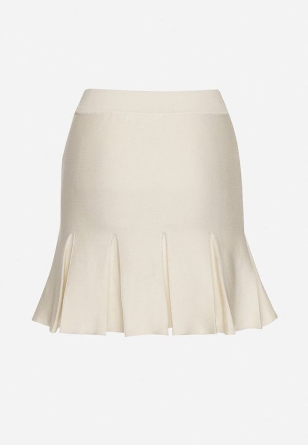 Born2be - Jasnobeżowa Wiskozowa Spódnica Sweterkowa o Rozkloszowanym Kroju Olinenora. Okazja: na co dzień, na spotkanie biznesowe. Kolor: beżowy. Materiał: wiskoza. Wzór: aplikacja. Styl: casual, elegancki, biznesowy