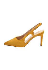 Sabatina - Żółte sandały damskie SABATINA DM19-44. Kolor: żółty. Materiał: zamsz. Obcas: na obcasie. Styl: klasyczny. Wysokość obcasa: średni #1