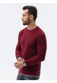 Ombre Clothing - Sweter męski E121 - bordowy - XXL. Okazja: na co dzień. Kolor: czerwony. Materiał: bawełna. Styl: casual, klasyczny, elegancki #5