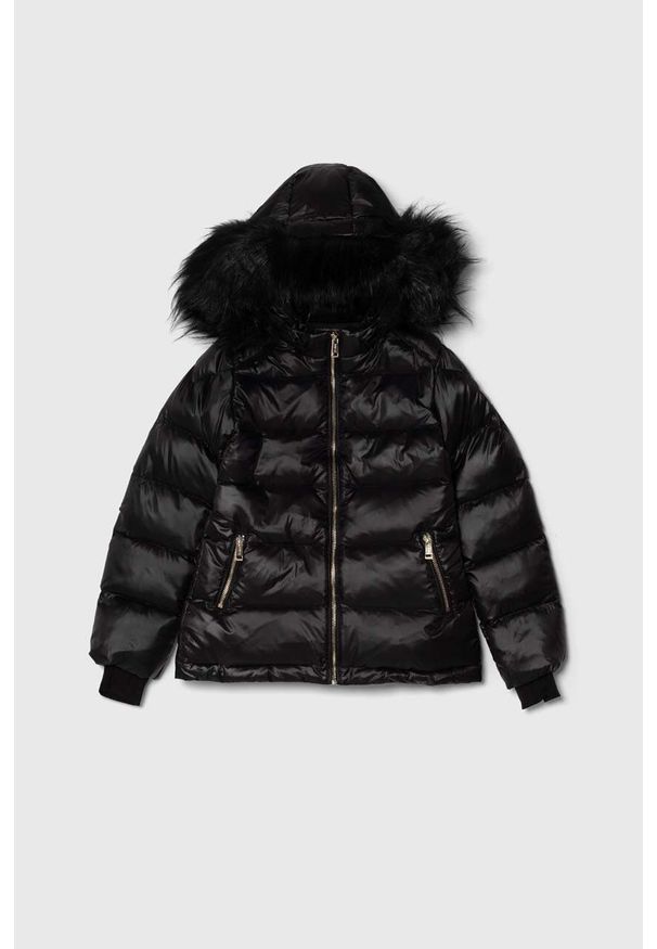 Guess kurtka puchowa dziecięca kolor czarny. Kolor: czarny. Materiał: puch