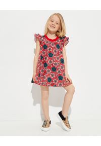 MONCLER KIDS - Czerwona sukienka w kwiaty 4-8 lat. Kolor: czerwony. Materiał: bawełna, prążkowany. Wzór: kwiaty. Sezon: lato. Typ sukienki: rozkloszowane #3