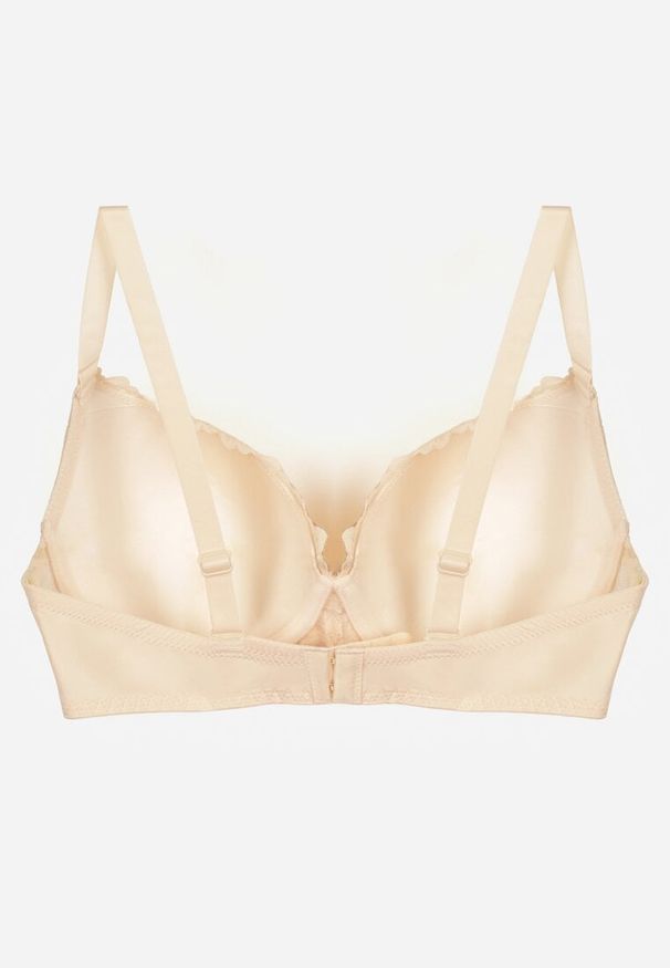 Born2be - Beżowy Biustonosz z Koronką i Sercem z Cyrkonii Coratune. Kolor: beżowy. Materiał: koronka. Wzór: koronka