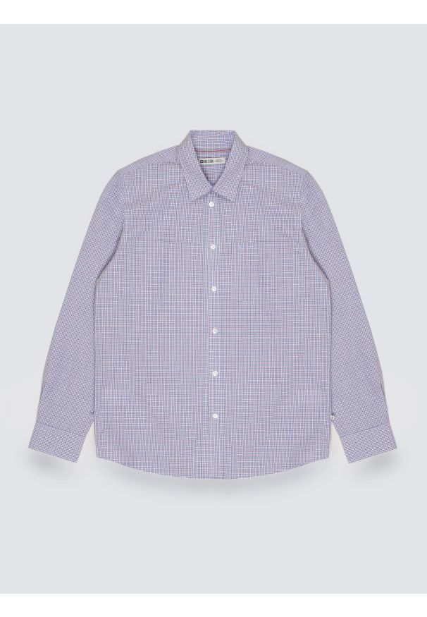 Big-Star - Koszula męska w drobną kratę niebieska Gubinertos 401. Okazja: na co dzień. Kolor: niebieski. Materiał: tkanina, bawełna. Wzór: haft, kratka. Styl: casual, elegancki, klasyczny