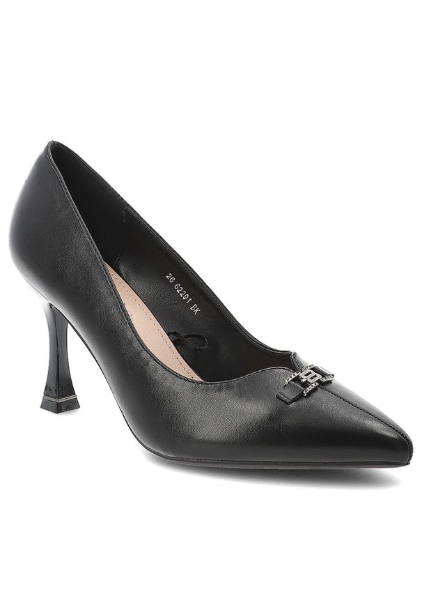 Czółenka damskie Vinceza, cholewka ze skóry ekologicznej o gładkim wykończeniu wsuwany fason o spiczastym nosku, czarne, 62291. Nosek buta: szpiczasty. Kolor: czarny. Materiał: skóra ekologiczna. Szerokość cholewki: normalna. Wzór: gładki. Styl: elegancki