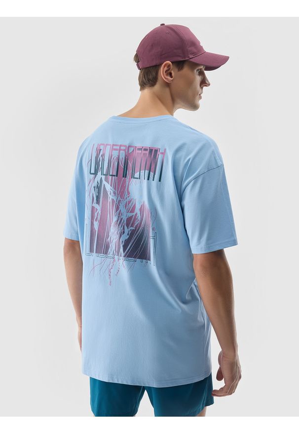 4f - 4F T-shirt z nadrukiem męski - niebieski L. Okazja: na co dzień. Kolor: niebieski. Materiał: bawełna, jersey, dzianina. Wzór: nadruk. Styl: sportowy, klasyczny, casual