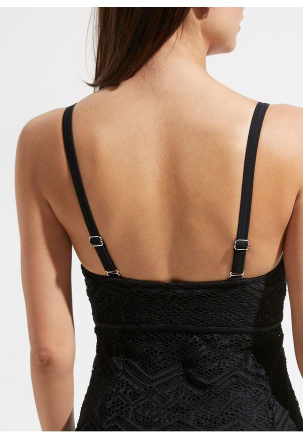 bonprix - Sukienka kąpielowa z koronką. Kolor: czarny. Materiał: koronka. Długość rękawa: na ramiączkach. Wzór: koronka